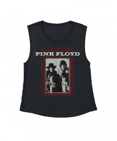 Pink Floyd Ladies' Muscle Tank Top | Point Me To The Sky Framed Album Art Distressed Shirt $12.52 Shirts