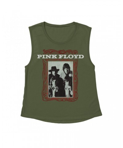 Pink Floyd Ladies' Muscle Tank Top | Point Me To The Sky Framed Album Art Distressed Shirt $12.52 Shirts