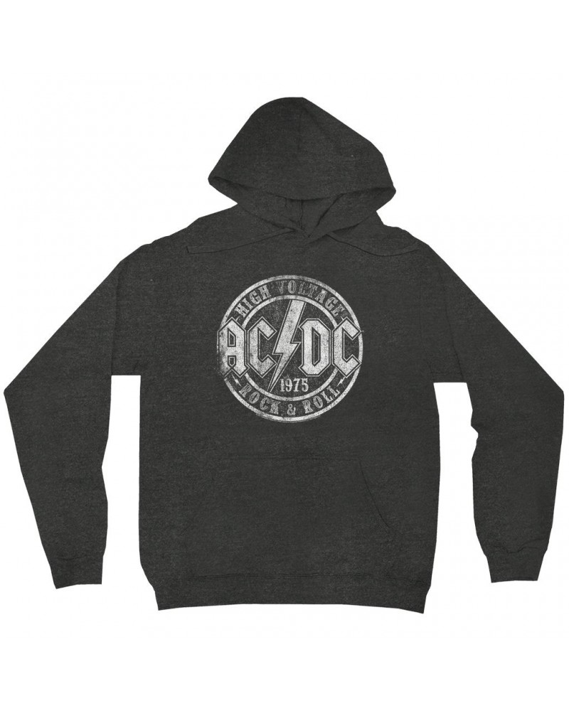 AC/DC Hoodie | Rock And Roll 1975 Stamped Design Distressed Hoodie $17.58 Sweatshirts