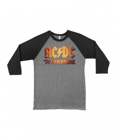 AC/DC 3/4 Sleeve Baseball Tee | 1974 Zoom Jailbreak Logo Shirt $12.88 Shirts