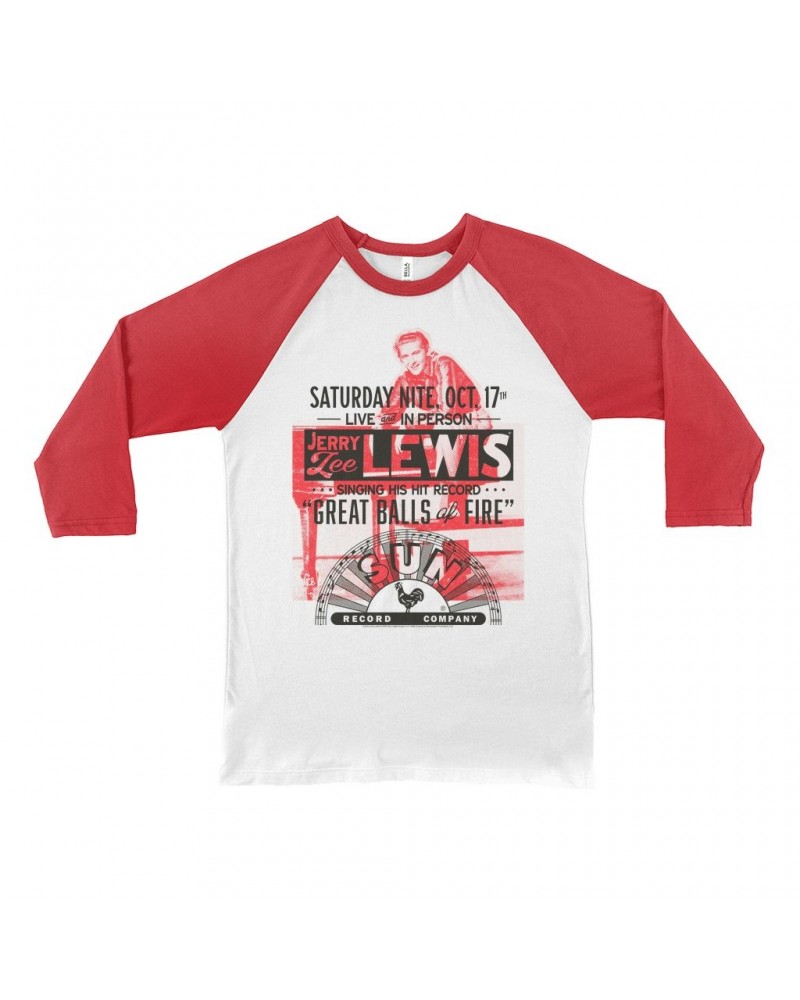 Jerry Lee Lewis Sun Records 3/4 Sleeve Baseball Tee | Great Balls of Fire Live In Concert Sun Records Shirt $9.58 Shirts