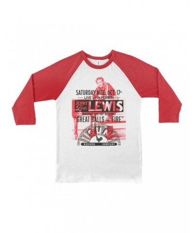 Jerry Lee Lewis Sun Records 3/4 Sleeve Baseball Tee | Great Balls of Fire Live In Concert Sun Records Shirt $9.58 Shirts