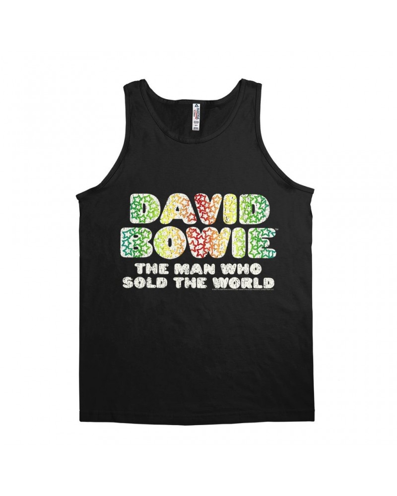 David Bowie Unisex Tank Top | Rainbow Funky The Man Who Sold The World Logo Distressed Shirt $8.23 Shirts