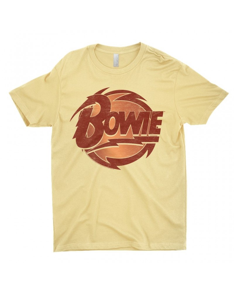 David Bowie T-Shirt | Bolted Bowie Circular Logo Distressed Shirt $10.98 Shirts