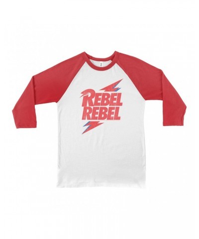 David Bowie 3/4 Sleeve Baseball Tee | Rebel Rebel Lightning Bolt Distressed Shirt $14.38 Shirts