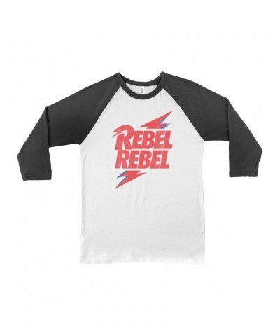 David Bowie 3/4 Sleeve Baseball Tee | Rebel Rebel Lightning Bolt Distressed Shirt $14.38 Shirts