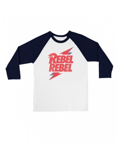 David Bowie 3/4 Sleeve Baseball Tee | Rebel Rebel Lightning Bolt Distressed Shirt $14.38 Shirts