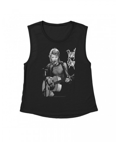 David Bowie Ladies' Muscle Tank Top | Mick Rock Photo In Concert Shirt $10.54 Shirts