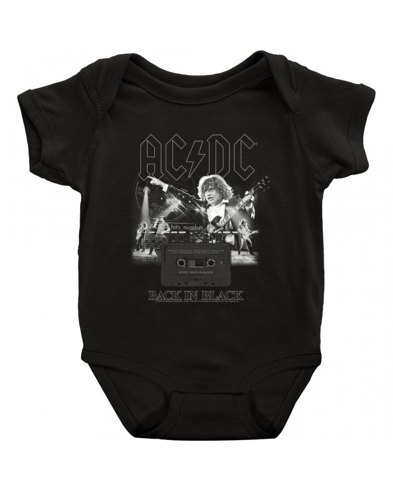 AC/DC Baby Short Sleeve Bodysuit | Back In Black Concert Collage Bodysuit $8.58 Kids