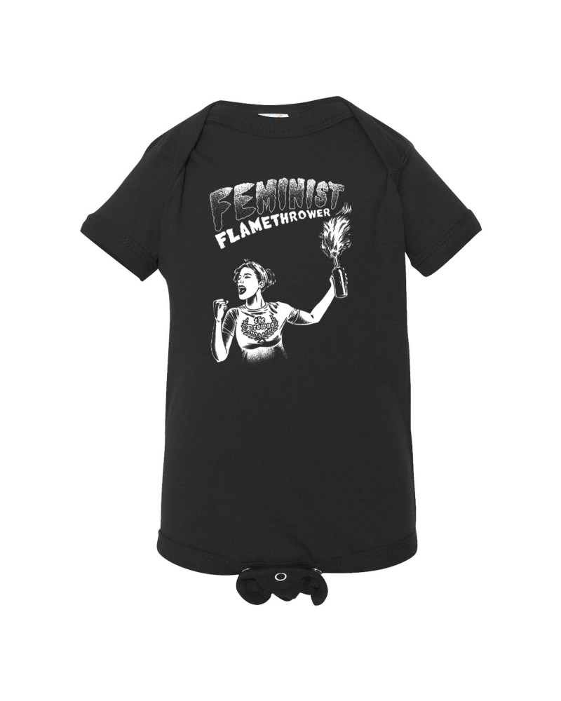 The Drowns Feminist Flamethrower - White On Black - Onesie $6.97 Kids