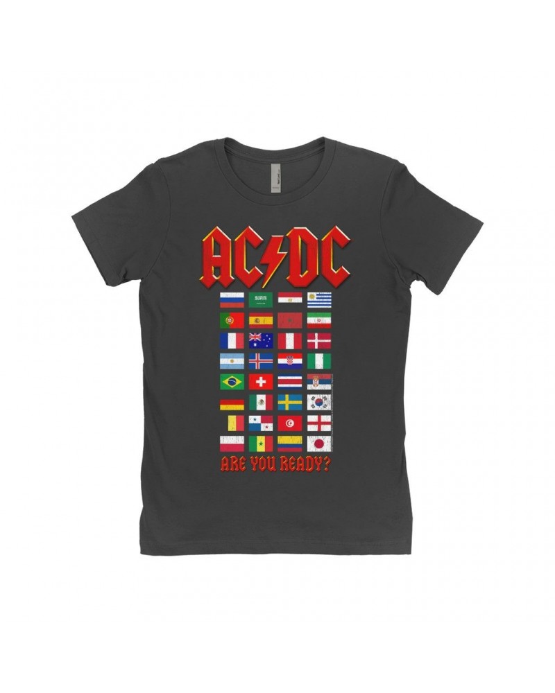 AC/DC Ladies' Boyfriend T-Shirt | Are You Ready Tour Destination Flags Shirt $10.98 Shirts