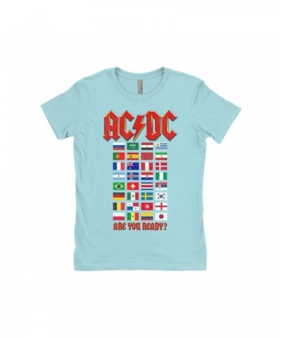 AC/DC Ladies' Boyfriend T-Shirt | Are You Ready Tour Destination Flags Shirt $10.98 Shirts