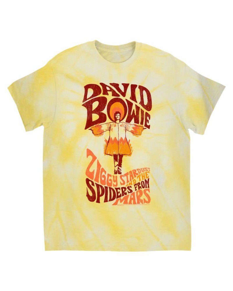 David Bowie T-Shirt | Retro Orange Ziggy Stardust And The Spiders From Mars Distressed Tie Dye Shirt $13.21 Shirts