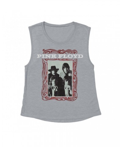 Pink Floyd Ladies' Muscle Tank Top | Point Me To The Sky Framed Album Art Distressed Shirt $12.52 Shirts