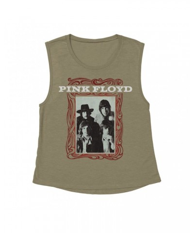 Pink Floyd Ladies' Muscle Tank Top | Point Me To The Sky Framed Album Art Distressed Shirt $12.52 Shirts